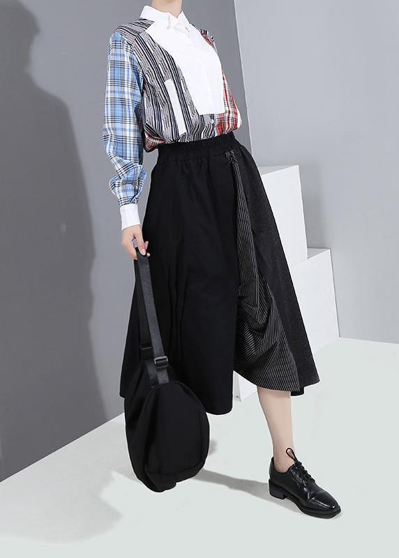 winter 2019 women cotton casual pants high waist patchwork asymmetric skirts