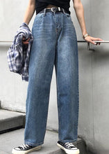 Load image into Gallery viewer, winter vintage denim blue pants high waist wide leg trousers