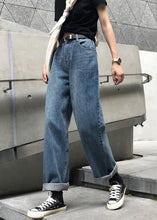 Load image into Gallery viewer, winter vintage denim blue pants high waist wide leg trousers