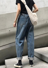Load image into Gallery viewer, winter vintage denim blue pants high waist wide leg trousers