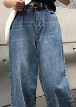 Load image into Gallery viewer, winter vintage denim blue pants high waist wide leg trousers