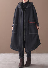 Load image into Gallery viewer, women plus size clothing Jackets &amp; Coats hooded overcoat denim black two pockets Parkas for women