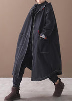 women plus size clothing Jackets & Coats hooded overcoat denim black two pockets Parkas for women